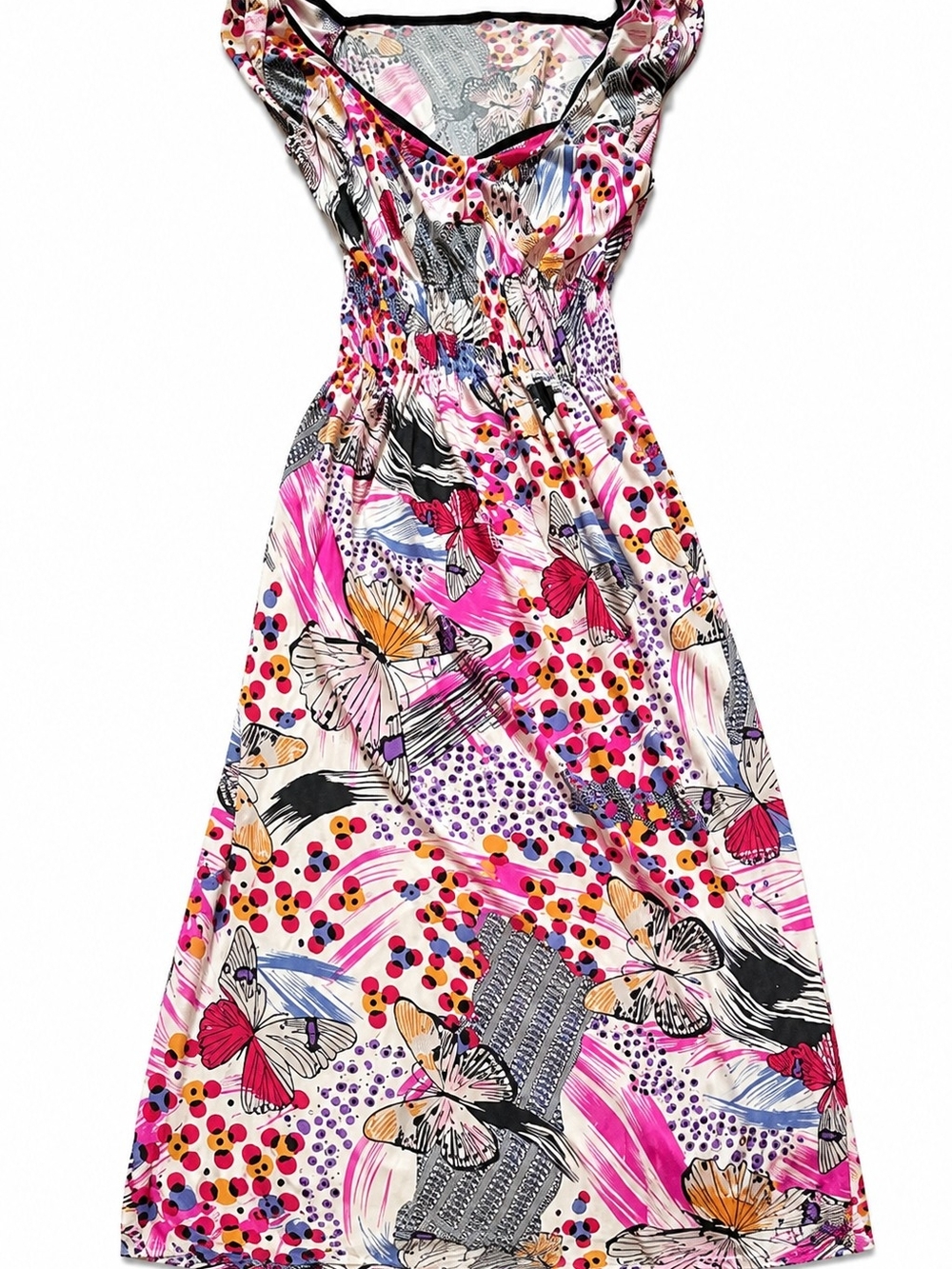 Source Unknown Pink Multicolor Butterfly Print Maxi Dress